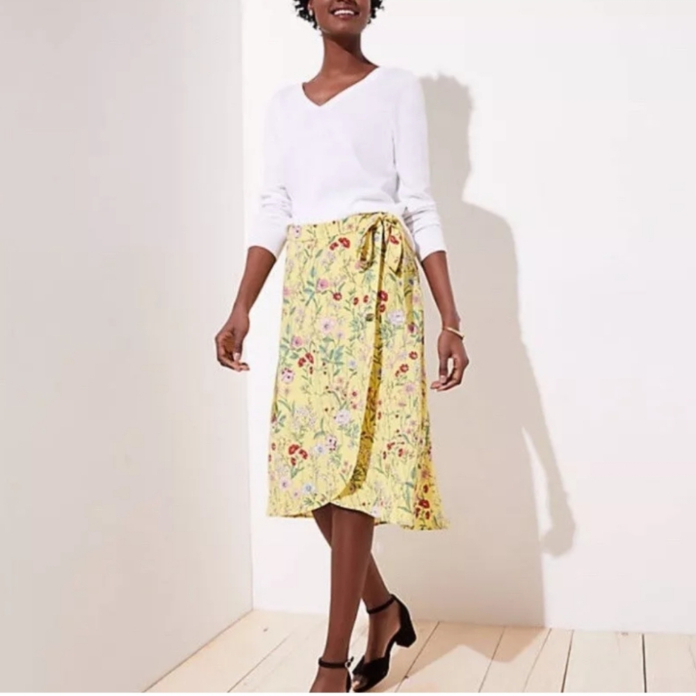 LOFT Yellow Floral Wrap Skirt